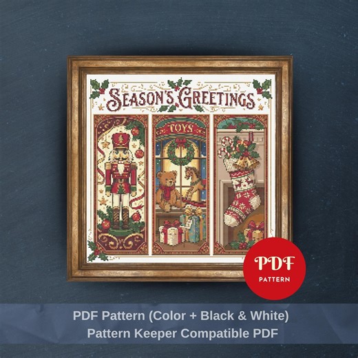 Vintage Christmas Cross Stitch Pattern PDF, Seasons Greetings Design (pattern Keeper Compatible, Instant Download) - Etsy UK
