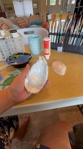 Shell decoupage tutorial number three. #Decoupage #ShellCraft #DIYDecoupage #FamilyCraftTime #SeashellArt #SandyFeetArt #ModPodge | Shelling with Janie