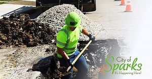 Crews installing water line on Highland Ranch Pkwy in Sparks