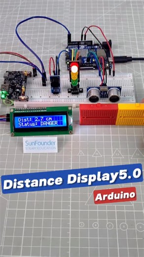 SunFounder Maker Education on Instagram: "Distance Too Close? This Arduino Knows Instantly! 📏⚠️#Arduino #DistanceSensor #UltrasonicSensor #TechDIY #STEMProject ProximityAlert LCDDisplay Makers ArduinoProject IoT"