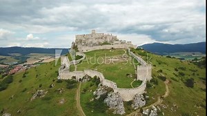 Aerial view of Spis (Spiš, Spišský) castle in summer, second biggest castle in Middle Europe, Unesco Wold Heritage, Slovakia