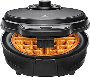 Chefman Anti-Overflow Waffle Maker, Belgian Waffle Iron with Seven Crunch Selector Settings, Mess-Free Moat Catches Excess Batter, Nonstick Electric Single Griddle Mold Makes 6-Inch Round Waffles