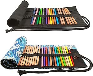AFUNTA 36/72 Slot Aesthetic Pencil Case, 2 Pcs Color Pencil Organizer Rollable Washable Canvas Pencil Pouch Artist Paint Brush Roll Up Bag for Travel, Office