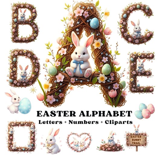 Easter Alphabet PNG Bundle, Bunny Letters A–Z and Numbers, Easter Bunny Clipart, Spring Alphabet Letters, Sublimation & Craft Design - Etsy