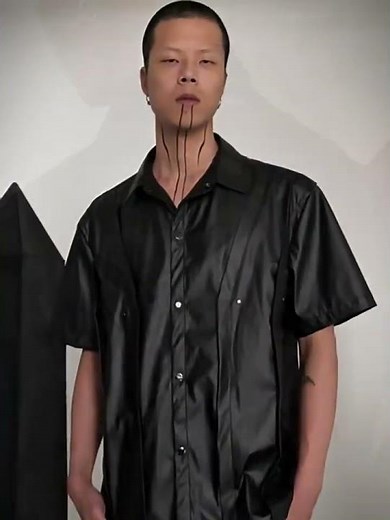 SSIN7 (RVANGUARD) Three-Dimensional Deconstructed Cracked Leather Short-Sleeve Shirt