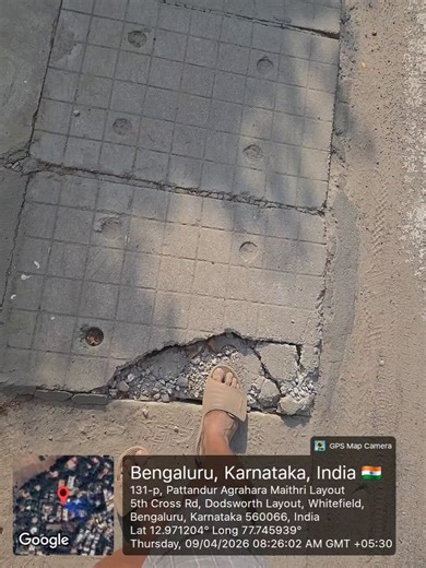 Walking in Bengaluru is outright dangerous. Not because of motor vehicles, but because of the fundamental footpath design.Footpaths are fragile cement slabs over drains that can cave in at any moment.@GBA_office