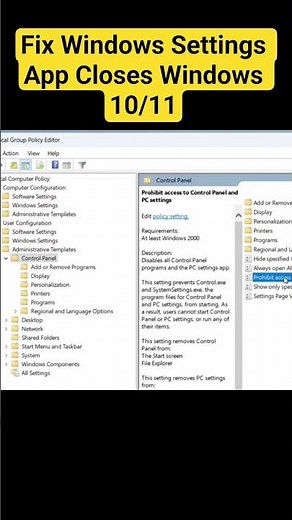 Fix Windows Settings App Closes Immediately - Group Policy & Registry Fix (Win 10/11)