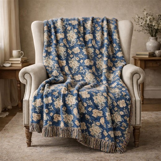 Vintage Floral Woven Blanket – Vintage Home Decor Throw, Elegant Tapestry for French Country Style Room - Etsy