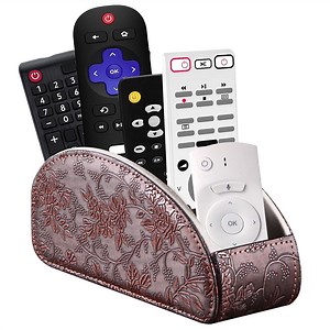 Mgkitch TV Remote Control Holder with 5 Compartments,PU Leather Remote Caddy/Tray for Table,Nightstand Storage Box Organizer for DVD,Controllers,Media Player,Cosmetics,Office Supplies