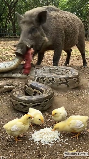 wild boar kills giant python that was trying to eat chicks in the backyard