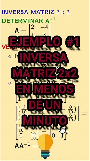 INVERSA DE MATRIZ 2x2 EJ 1 - FORMULACIÓN #algebra #matriz #tarea #solución #inversa #minuto