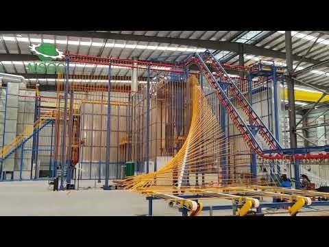Powder coating line with cross chain
