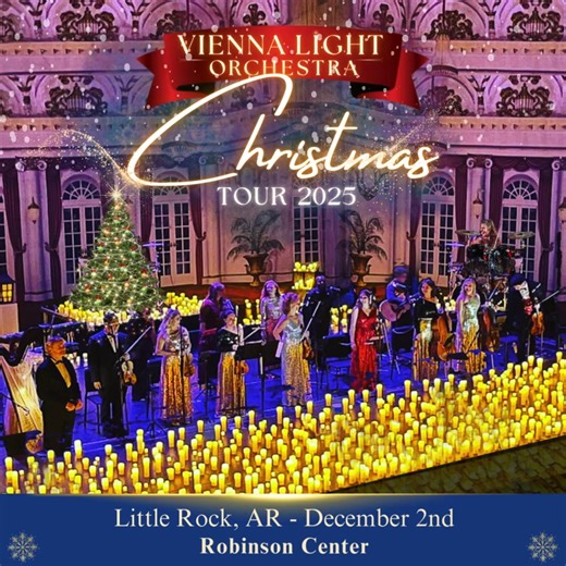 December 2nd, Vienna Light Orchestra Christmas Tour 2025 is coming to the Robinson Performance Hall in LITTLE ROCK, AR! Born from the spirit of Vienna, the birthplace of orchestral music and home to some of the most celebrated Christmas concerts in the world, The Vienna Light Orchestra Christmas Tour 2025 is a global concert experience that blends sweeping symphonic sound with theatrical beauty. Join us for this magical holiday experience, over 2,000 flickering candlelights illuminate world-clas