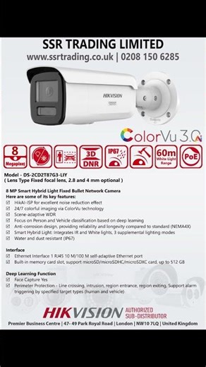 Hikvision 8MP/4K Smart Hybrid Light with ColorVu Bullet IP PoE Camera - DS-2CD2T87G3-LIY (2.8mm)
