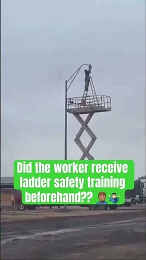 Crazy worker using ladder at top of aerial lift #jjsafetyllc #safetyfirst #ladderfails