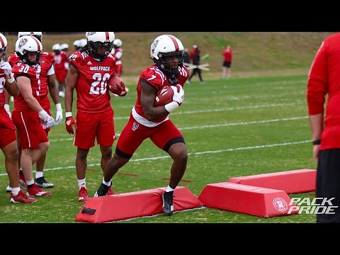 NC State running back drills during 2024 spring practice
