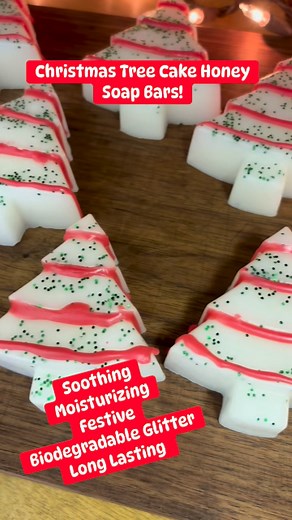 1.6K views · 19 reactions | Christmas Tree Cake Soap Bars 﫧Handmade honey soap from our local hives. Each bar is packed with hydration, antibacterial and anti-fungal properties. Soothing and exfoliating! #honeybeeshive #mccarrollsisters | Honey Bee’s Hive | Facebook
