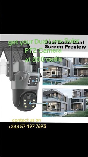 🔒 Dual‑lens solar security camera with two screens showing simultaneous wide‑angle & zoom views