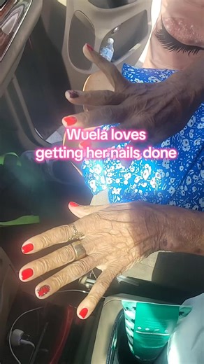 Wuela loves getting her nails done. with her signature butterfly #diaryofdementia #livingwithdementia #elderly #nailsdone #happy
