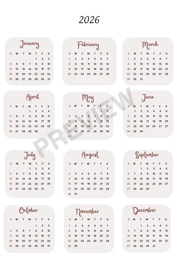 One-page Calendar Printable 2026 A4 | Minimalist Wall Calendar PDF | Instant Download - Etsy
