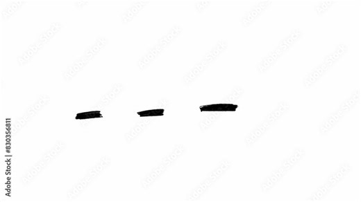 Dashed line in cartoon style animated stop motion filmed in black color on white background. Isolated templated of symbol being used to underline and emphasize important information. Sign for design