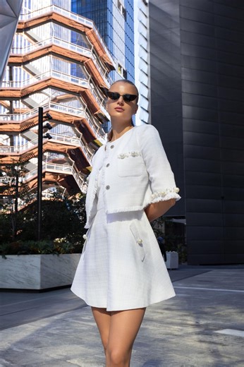 White Tweed Cropped Jacket – Hand-embroidered Pearl Trim, Cotton-silk Blend - Etsy