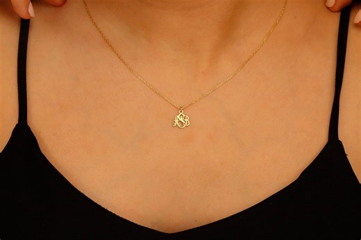 Dainty Sterling Silver Monogram Necklace: Personalized Initial Jewelry - Etsy