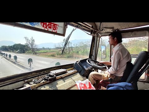 MUMBAI TO SOLAPUR : FULL JOURNEY : MSRTC SEMI LUXURY HIRKANI ST BUS CABIN RIDE