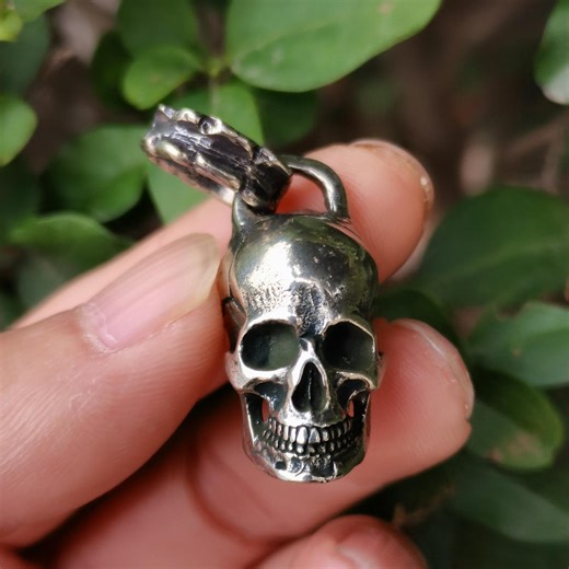 Handmade White Copper Skull Pendant Gothic Biker Necklace Vintage Silver Tone Skeleton Charm Mens Jewelry - Etsy
