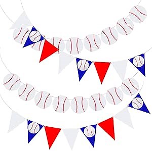 Zonon 4 Pieces Baseball Party Decorations Baseball Banner Sports Ball Birthday Party Paper Garland(Baseball Style)