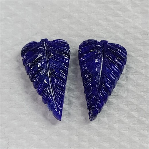 Lapis Lazuli Carving | Gemstone for Earrings | Natural Blue Colour Gems Leaf Carved Pair - Etsy