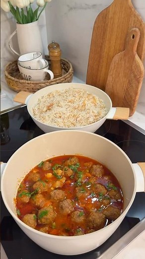Easy one pot meatball stew with vegetables and turkish rice