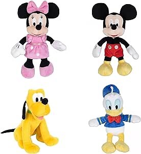 Simba Toys Disney Mickey and Friends 8" Plush Set of 4 Characters - Minnie Mickey Pluto & Donald Duck