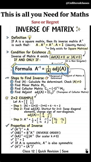 🗣️INVERSE OF MATRIX🤯 | CLASS 12 MATHS #shorts #unfilteredclasses