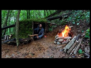 BUSHCRAFT EARTH SHELTER - CAMPING at My PERMANENT Camp - 2 Days - Sleep In MUD HUT - TINY House