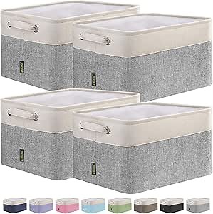 BALEINE 4 Pack Fabric Closet Storage Bins for Shelves, Linen Closet Organizers and Storage, Decorative Baskets for Organizing, Shelf, Clothes, Home, Office (Grey, 15"x11"x9.5")