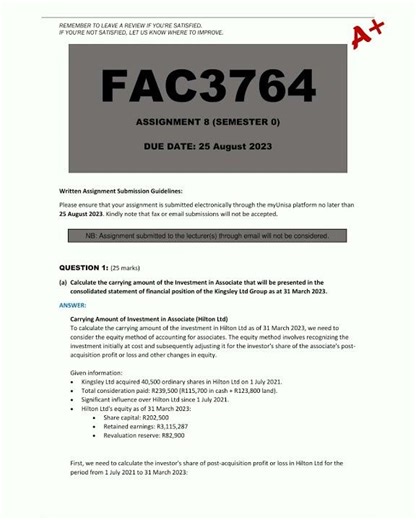 FAC3764 Assignment 8 Year Module Due 25 August 2023