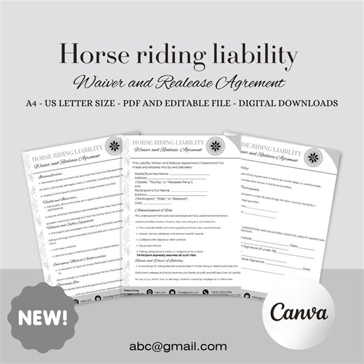 Horse Riding Liability Waiver Template, Equestrian Release (canva PDF) - Etsy
