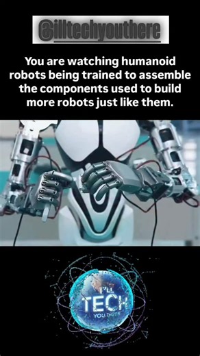 I'll Tech You There on Instagram: "You are watching humanoid robots being trained to assemble the components used to build more robots just like them. The level of coordination required to place parts, connect wiring, and secure joints shows how far robotic dexterity has come. These movements rely on constant sensing and micro-adjustments, allowing the robot to handle tasks that once required experienced human technicians. The progress is a sign of how fast robotic assembly is evolving. In manuf