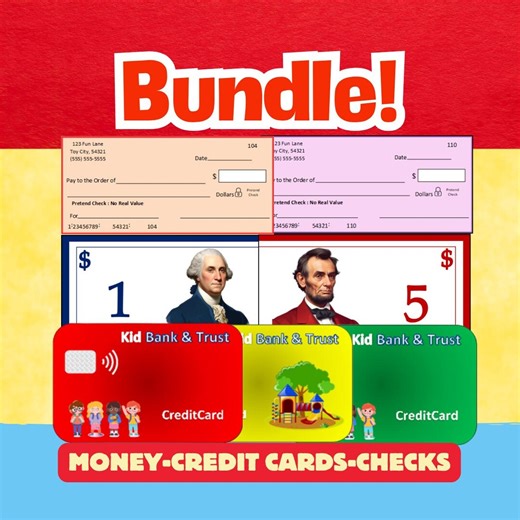 Pretend Play Banking Bundle, Printable Credit Cards, Digital Download Debit Cards, PDF Checks for Kids, Dramatic Play Money, PDF Currency - Etsy
