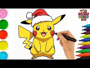 How to Draw Pikachu Wearing a Santa Hat | Easy Christmas Drawing for Kids