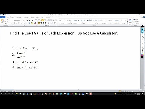 Find The Exact Value of Each Expression Do Not Use A Calculator