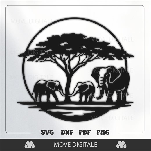 Safari Elephant SVG Cut File - Elephant Family Under Tree Wall Art - African Savanna Laser Cut - Etsy