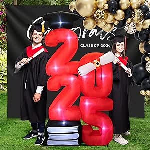 6.0 FT Inflatable Graduation Decorations Class of 2025 - Blow Up 2025 Light Up Marquee Numbers - Yard Sign for Congrats Graduation Party Decorations College High School Kindergarten Preschool (red)