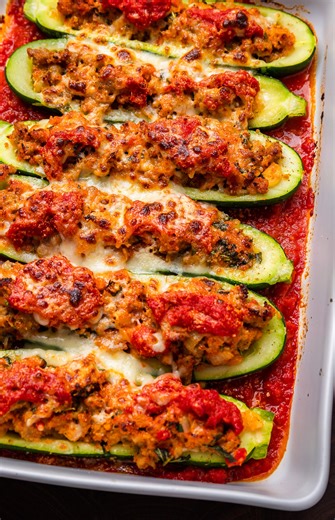 Sausage Stuffed Zucchini 😍RECIPE: https://www.sipandfeast.com/sausage-stuffed-zucchini-boats/ | Sip and Feast