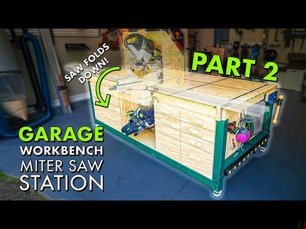 DIY WORKBENCH MITER SAW Station PART 2! Building Dust Hood, T-Track & Drawers