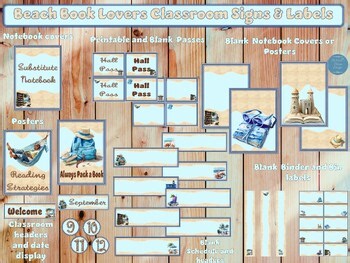Beach Book Lovers Classroom Sign & Labels for Middle and High School
