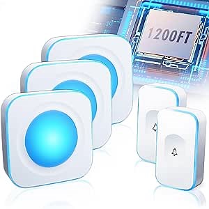 Wireless Doorbells for Home Flashing Light Doorbell with 2 Buttons & 3 Receivers Hearing Impaired Doorbell 1200Ft 36 Ringtones 4 Volume (White) FUHONGRUI