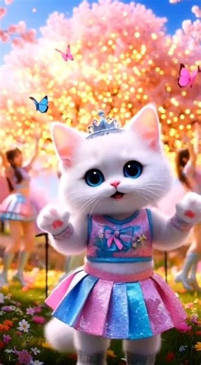 Kawaii Cat Idol Dance 🌸 #cutecat "#animegirl #kittydance #shorts #cat, #animation #kpopstyle