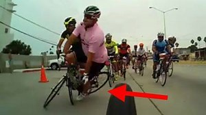 Rosarito to Ensenada rider crashes after his front wheel gets stuck in a road crack. Gotta watch out! Could you keep it upright? [video by LaDale Robinson (http://roa.rs/1VEQ7aa) with Cycliq FLY6 rear taillight cam.] #cycling #crash #bicycle #video #fly6 | BikeRoar
